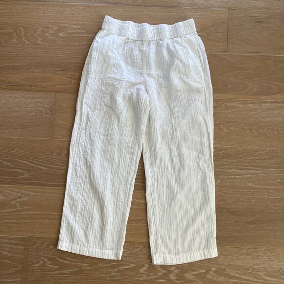 Eileen Fisher Organic Cotton Gauze Wide Leg Pull-On Pants White Small - Picture 1 of 4